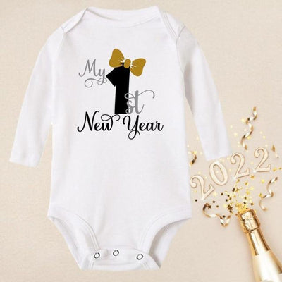 My First New Year (Bow) - Long Sleeve Baby Romper - 18M 