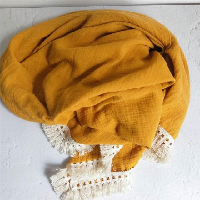 Personalised Tassel Baby Blanket - Mustard 80x65cm 