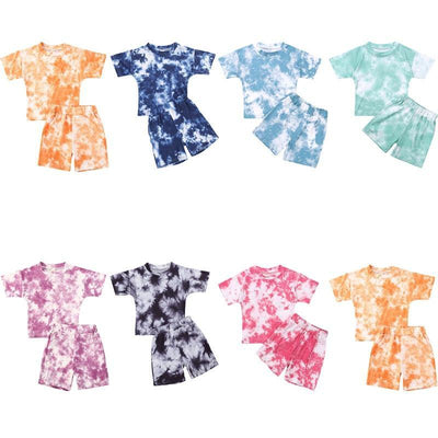 Tie Dye Print T-shirt +Shorts Outfit - 