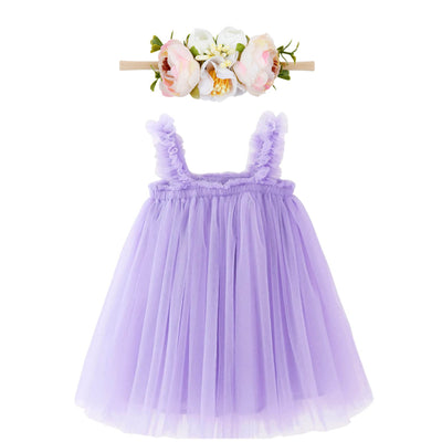 Tulle Dress with Flower Headband Set