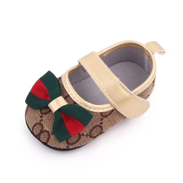 Baby Bow Soft Walker Shoes - gold 7-12 Months 