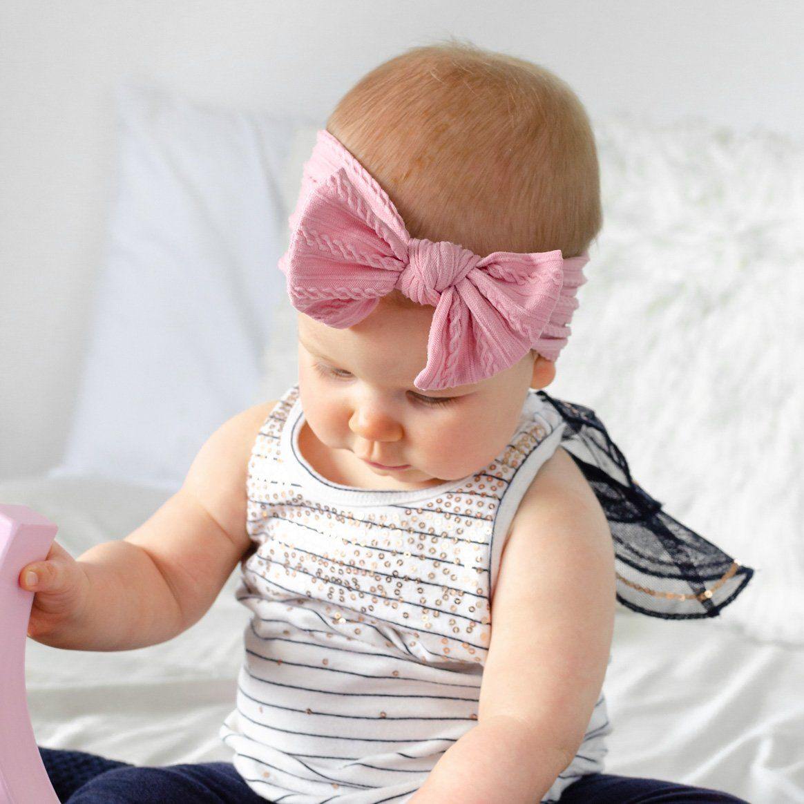 Cable Bow Headband - Dusty Pink - 