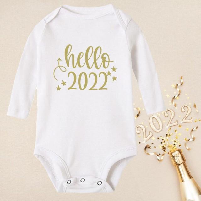 Hello 2022 Gold Long Sleeve Baby Romper - 9M 