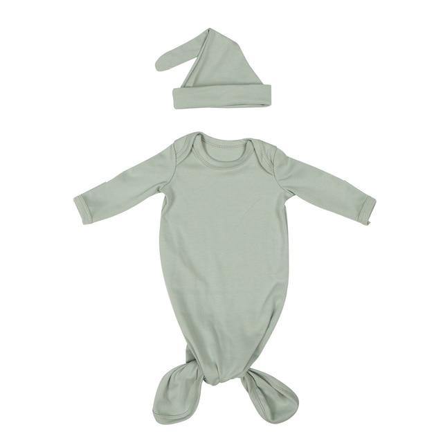 Knotted Baby Gown + Beanie - Our Baby Nursery