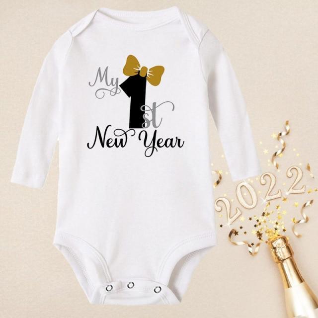 My First New Year (Bow) - Long Sleeve Baby Romper - 18M 
