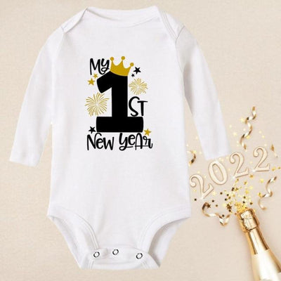 My First New Year (Crown) - Long Sleeve Baby Romper - 9M 