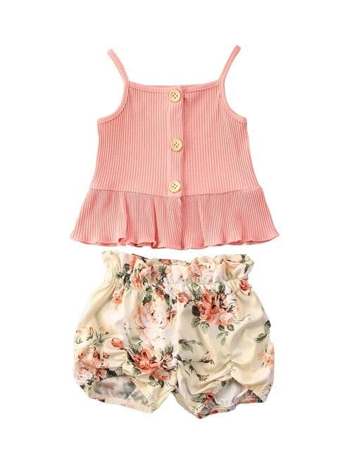 Peplum Top + Shorts (2PC Set) - Pink/Floral 4Y 