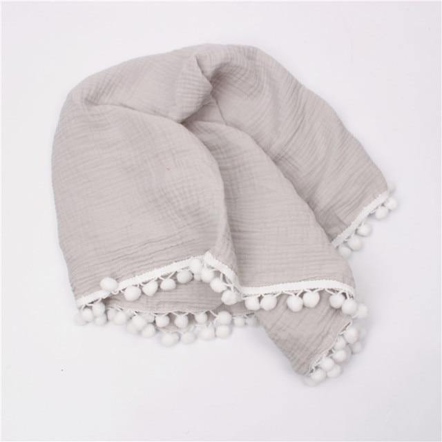 Personalised Pom Pom Baby Blanket - Grey 80x65cm 