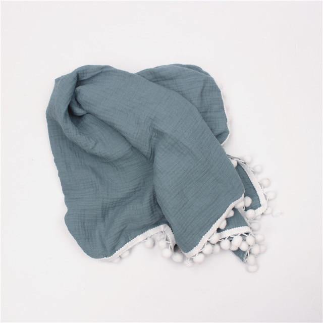 Personalised Pom Pom Baby Blanket - Navy Blue 80x65cm 