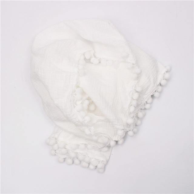 Personalised Pom Pom Baby Blanket - White 80x65cm 