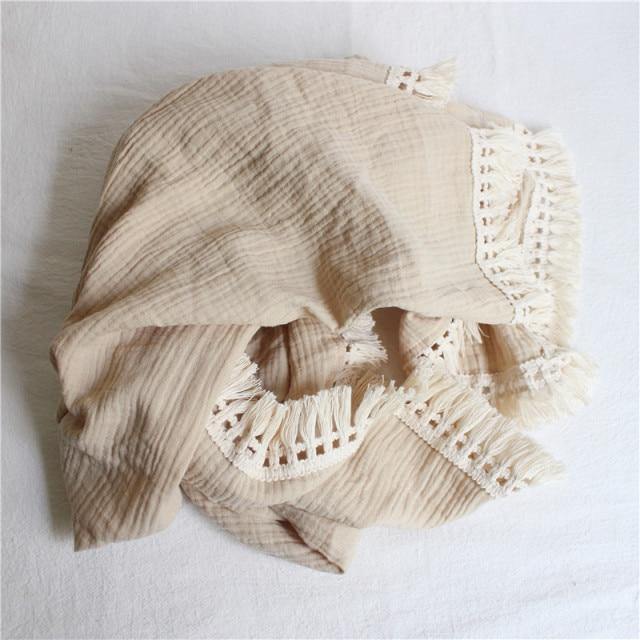 Personalised Tassel Baby Blanket - Beige 80x65cm 