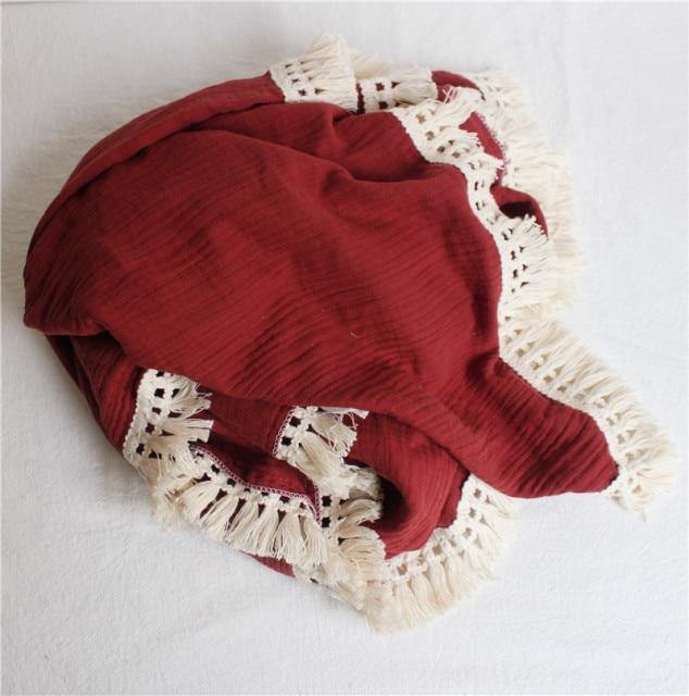 Personalised Tassel Baby Blanket - Dark Red 80x65cm 
