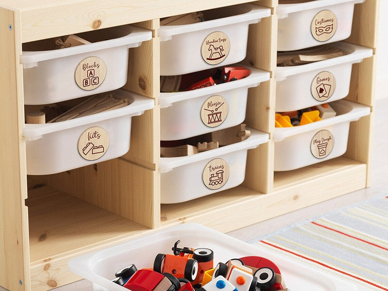 Wooden Storage Labels with illustrations (16 pc set)