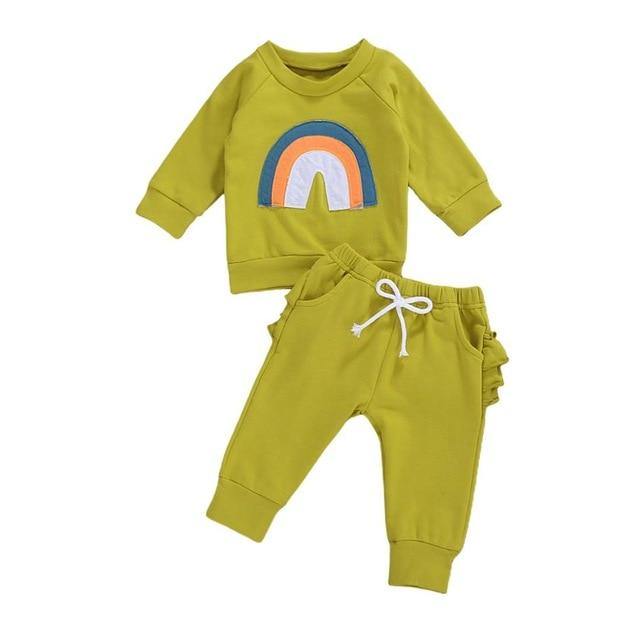 Rainbow Long Sleeve Top + Ruffle Pants (Size 0-3) - Our Baby Nursery
