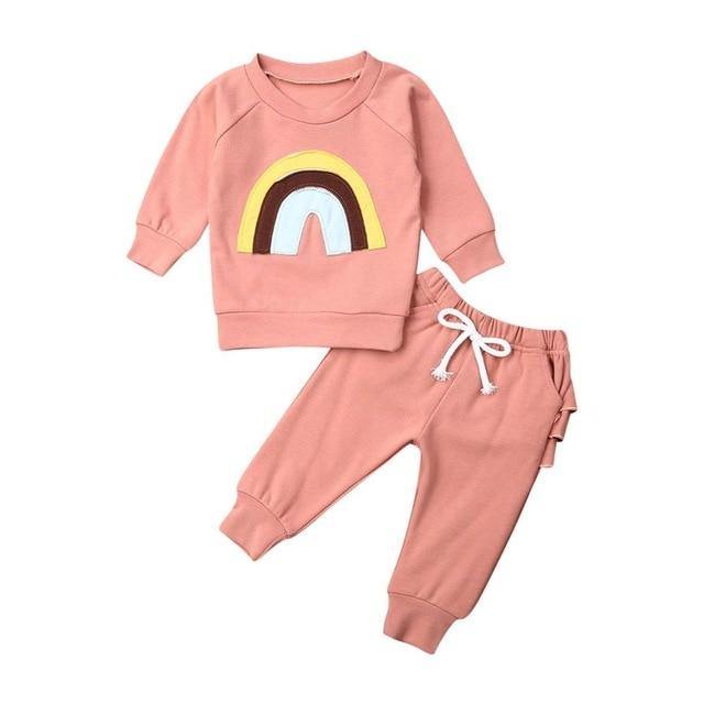 Rainbow Long Sleeve Top + Ruffle Pants (Size 0-3) - Our Baby Nursery