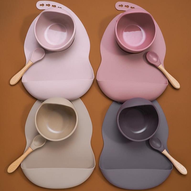 Silicone Bib, Suction Bowl and Spoon Set - 