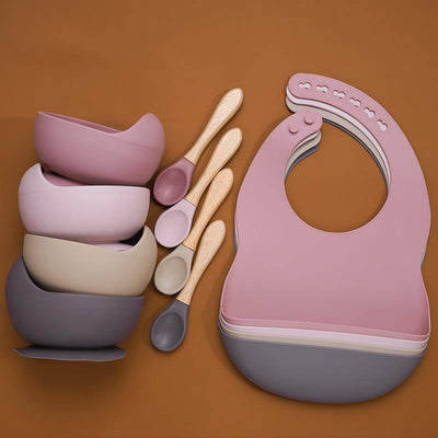 Silicone Bib, Suction Bowl and Spoon Set - 