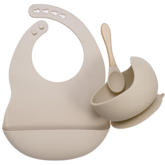 Silicone Bib, Suction Bowl and Spoon Set - Beach Sand 