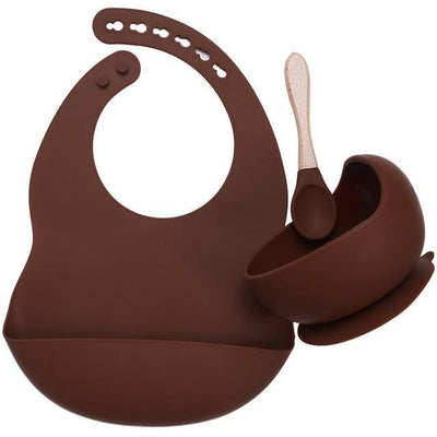 Silicone Bib, Suction Bowl and Spoon Set - Clay 