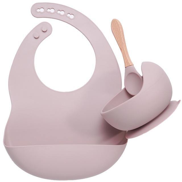 Silicone Bib, Suction Bowl and Spoon Set - Lilac 