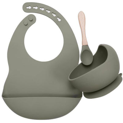 Silicone Bib, Suction Bowl and Spoon Set - Sage 