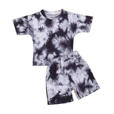 Tie Dye Print T-shirt +Shorts Outfit - Black 3 