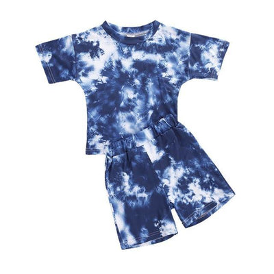 Tie Dye Print T-shirt +Shorts Outfit - Blue 12M 