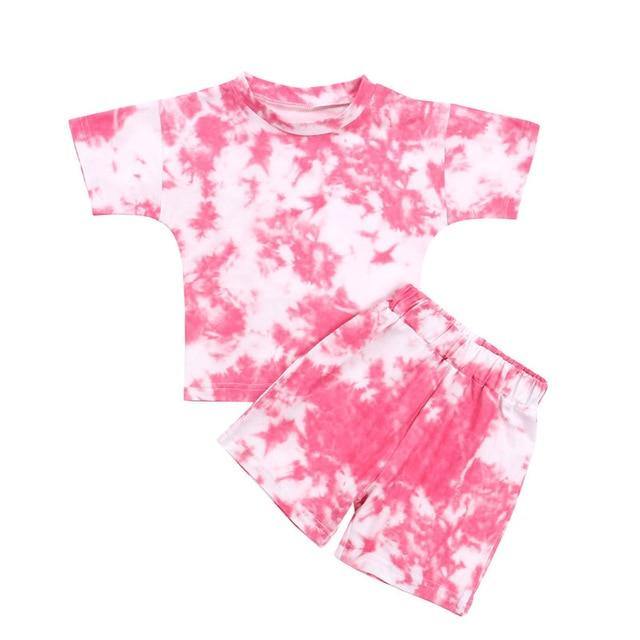 Tie Dye Print T-shirt +Shorts Outfit - Pink 24M 