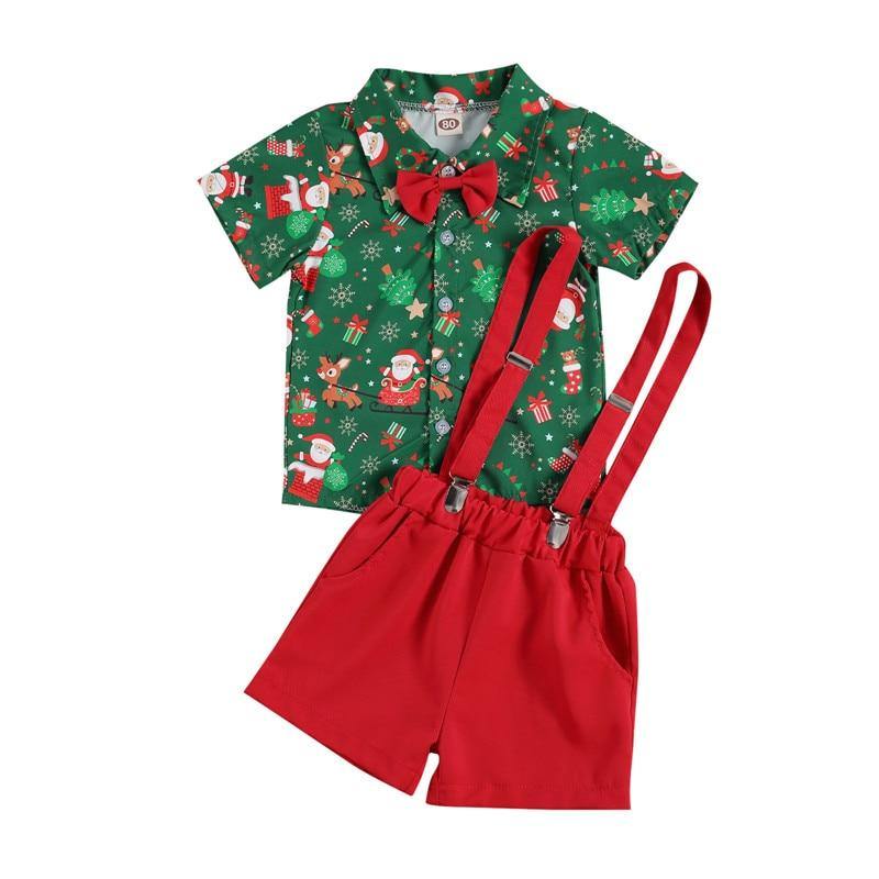 Xmas Outfit - Bowtie Top + Suspender Shorts - Our Baby Nursery