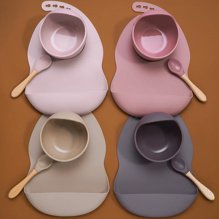 Silicone Bib, Suction Bowl and Spoon Set - 