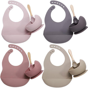 Silicone Bib, Suction Bowl and Spoon Set - 