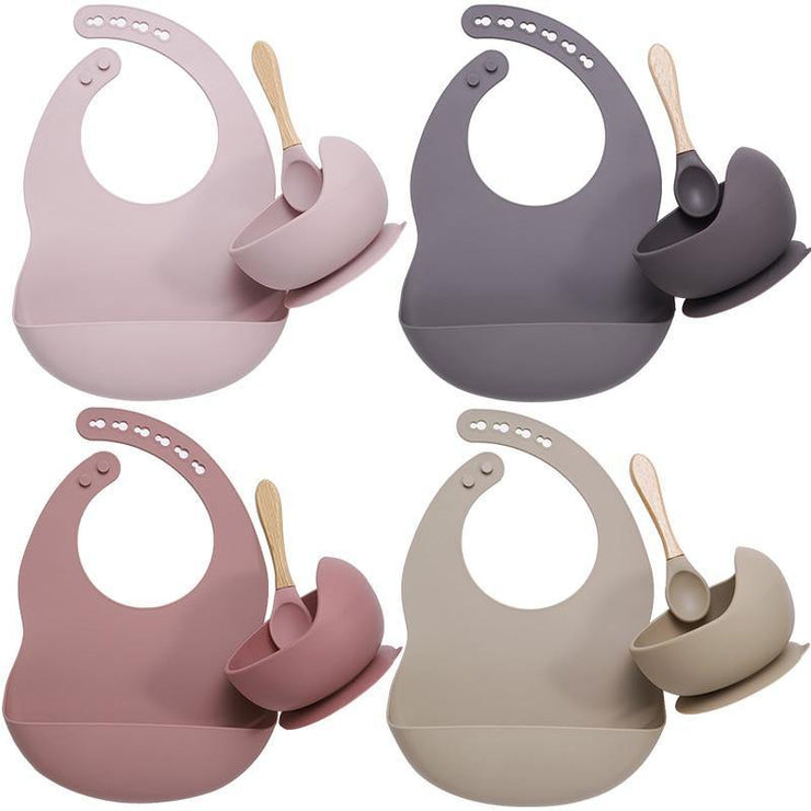 Silicone Bib, Suction Bowl and Spoon Set - 