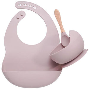 Silicone Bib, Suction Bowl and Spoon Set - Lilac 